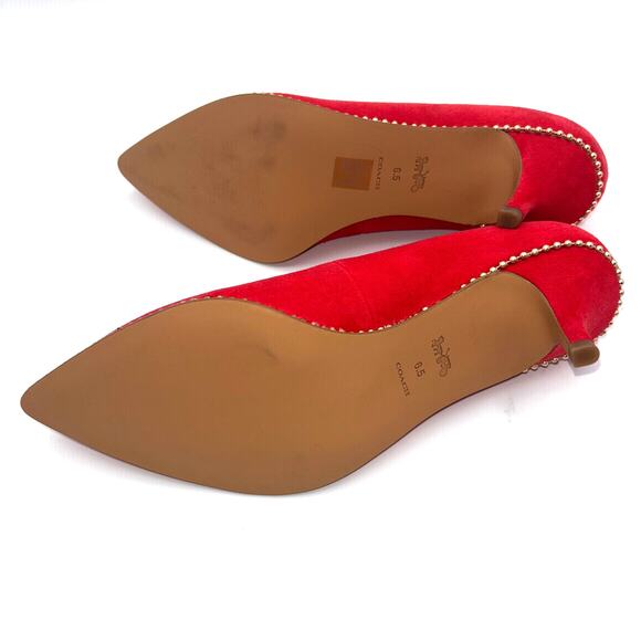Coach Jackie Red Suede Pump 6.5 Gold Trim Elegant Chic Party Heels Holiday Shoes - Picture 6 of 11